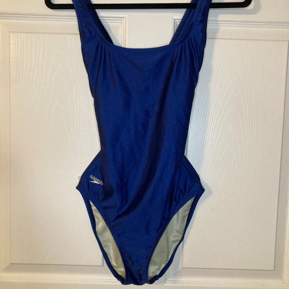 Speedo Women's Solid Blue One-Piece Swimsuit - Built in Bra - Size 8